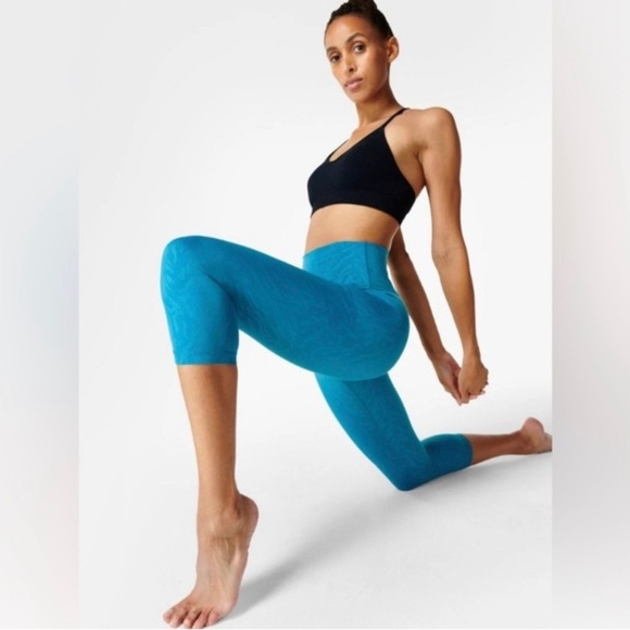 Sweaty Betty Tiger Print All Day High Waist Embossed Cropped Leggings Blue - Picture 2 of 9